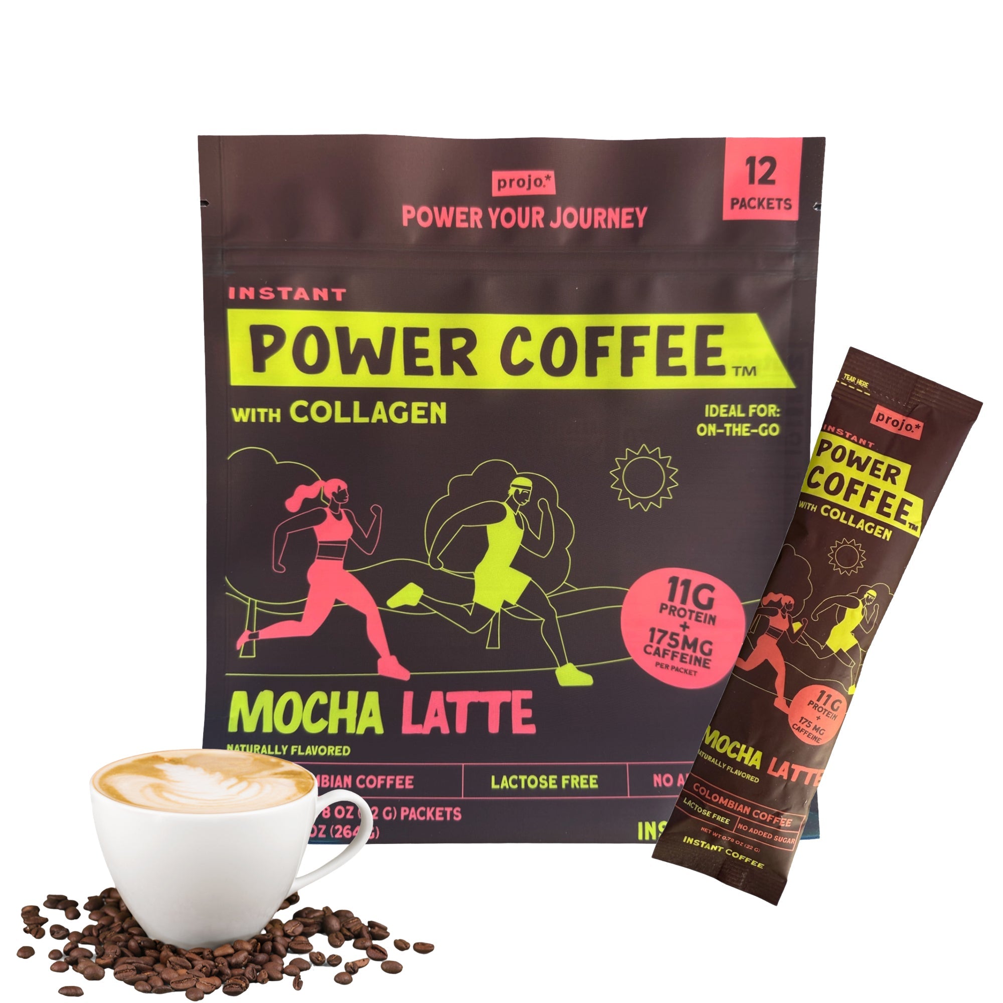 チョココページ Projo* Power Coffee – Mocha Latte Flavor – 12 Single-Serve Packets