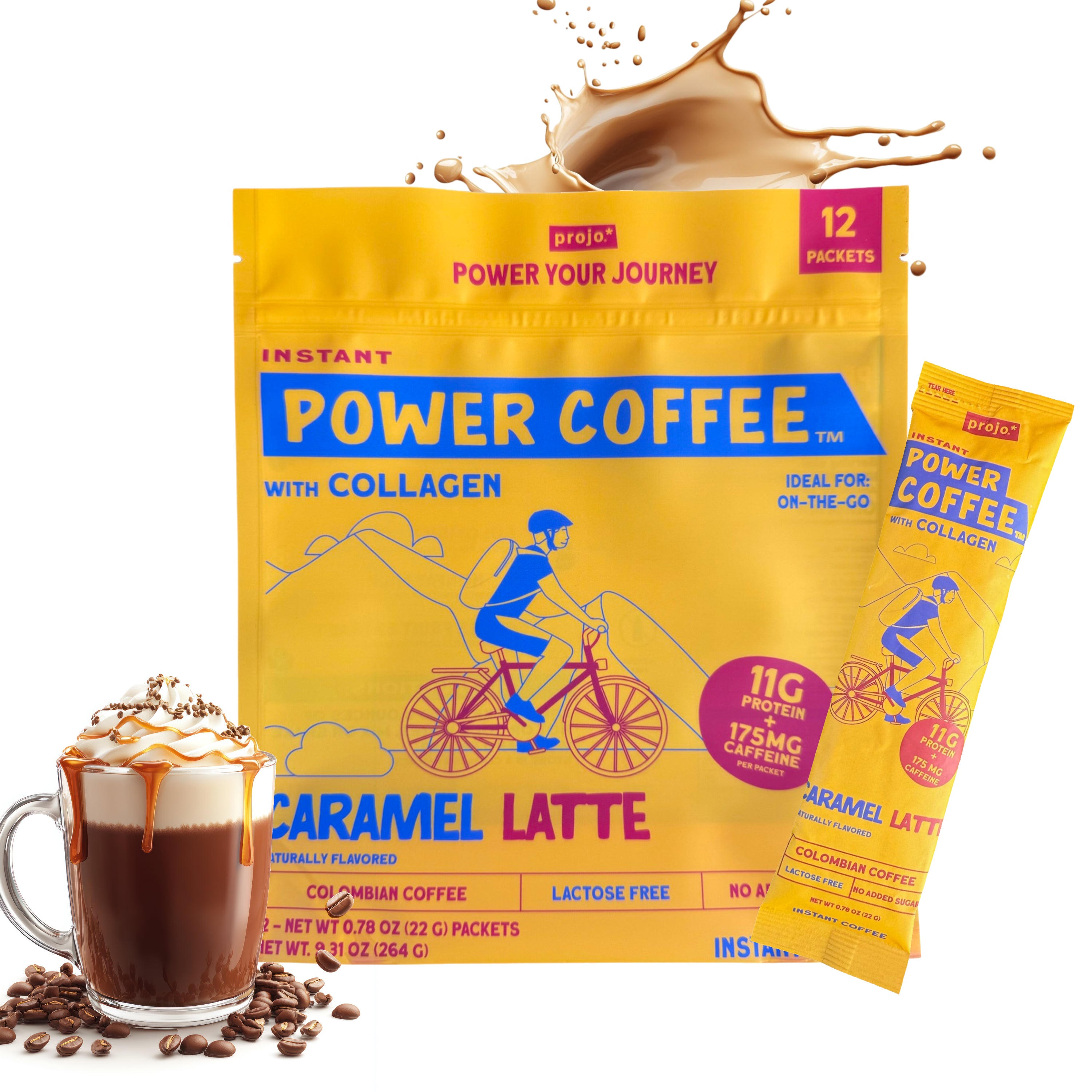Projo* Power Coffee – Caramel Latte Flavor – 12 Single-Serve Packets ...