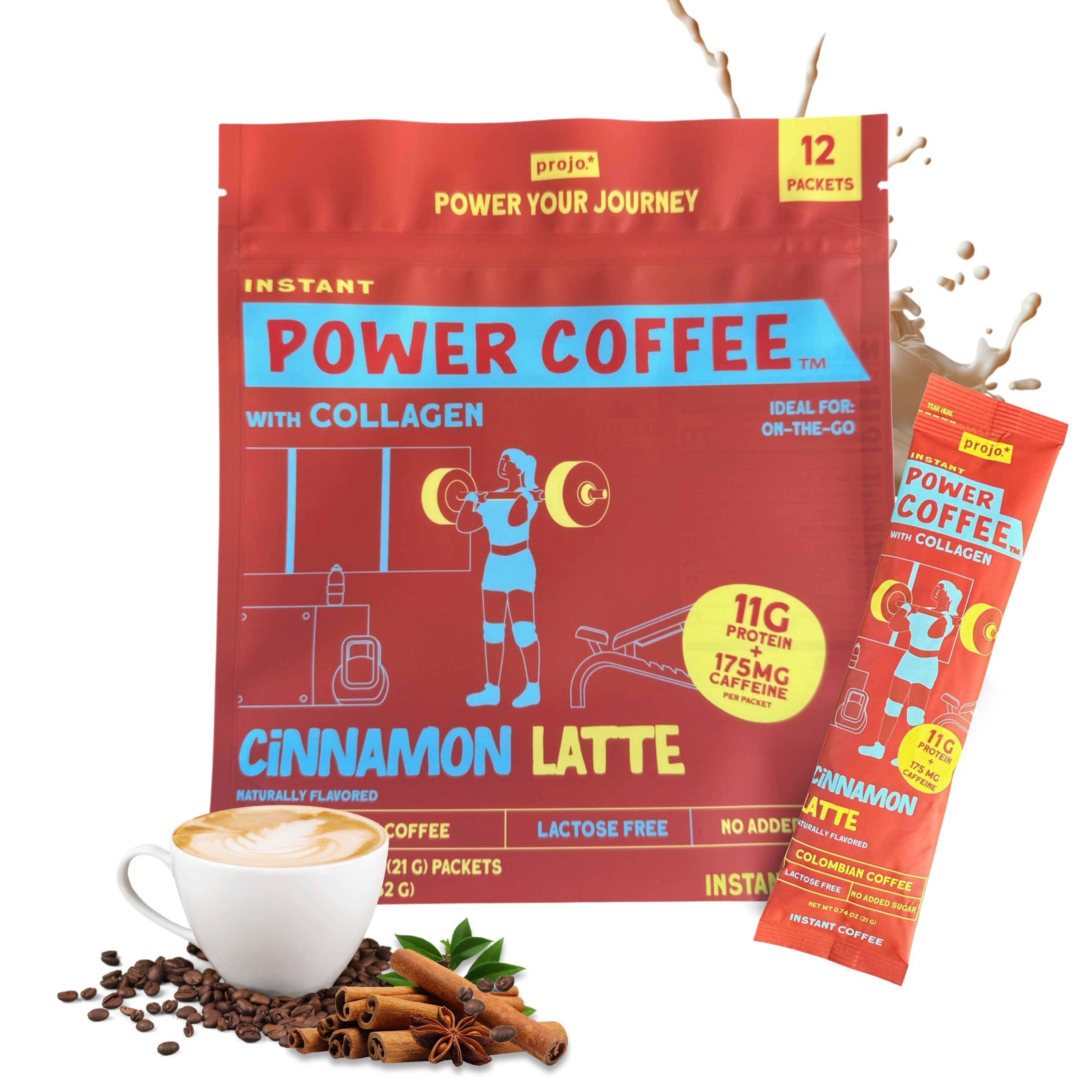 Projo* Power Coffee – Cinnamon Latte Flavor – 12 Single-Serve