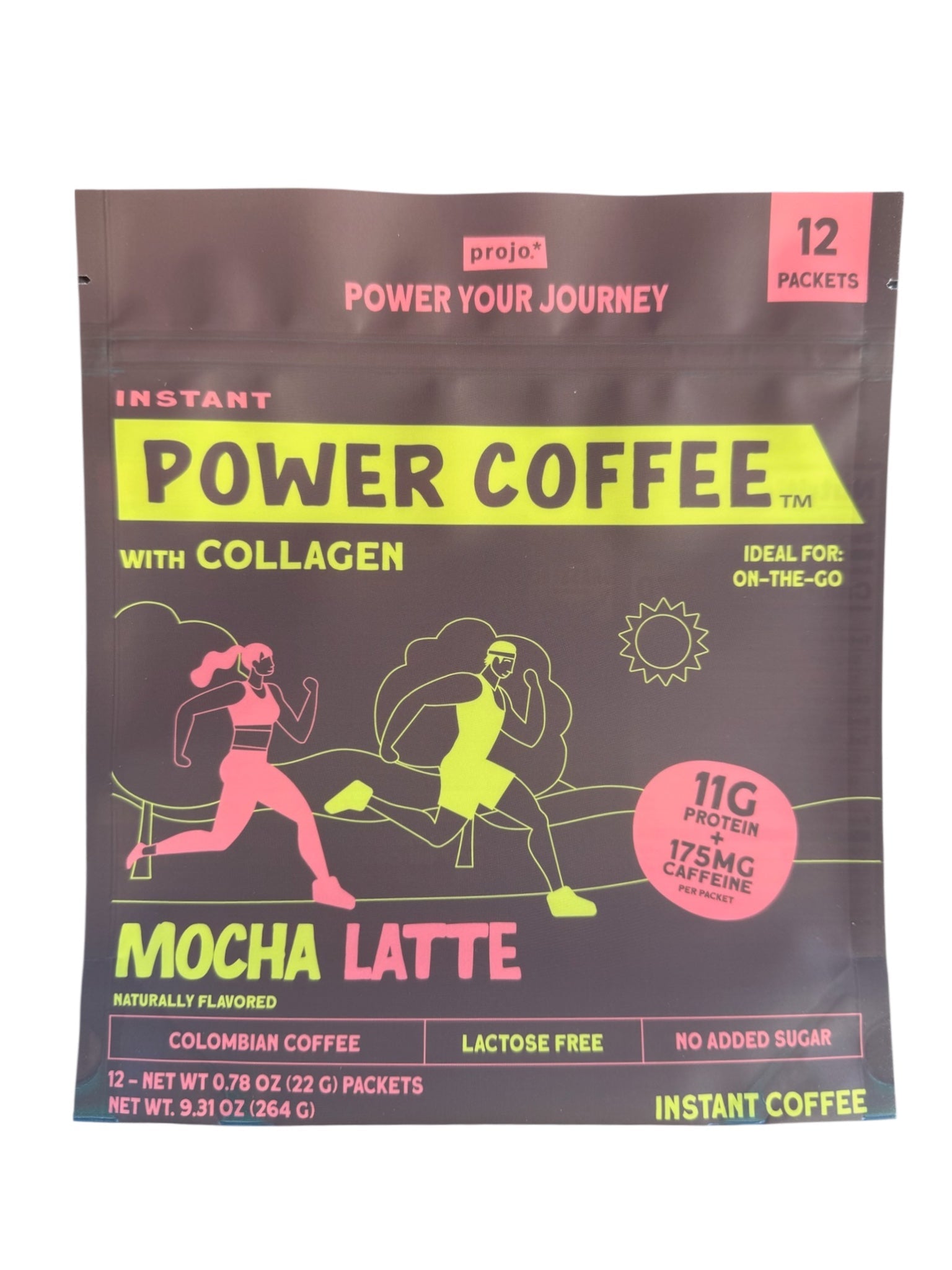 Projo* Power Coffee – Mocha Latte Flavor – 12 Single-Serve Packets