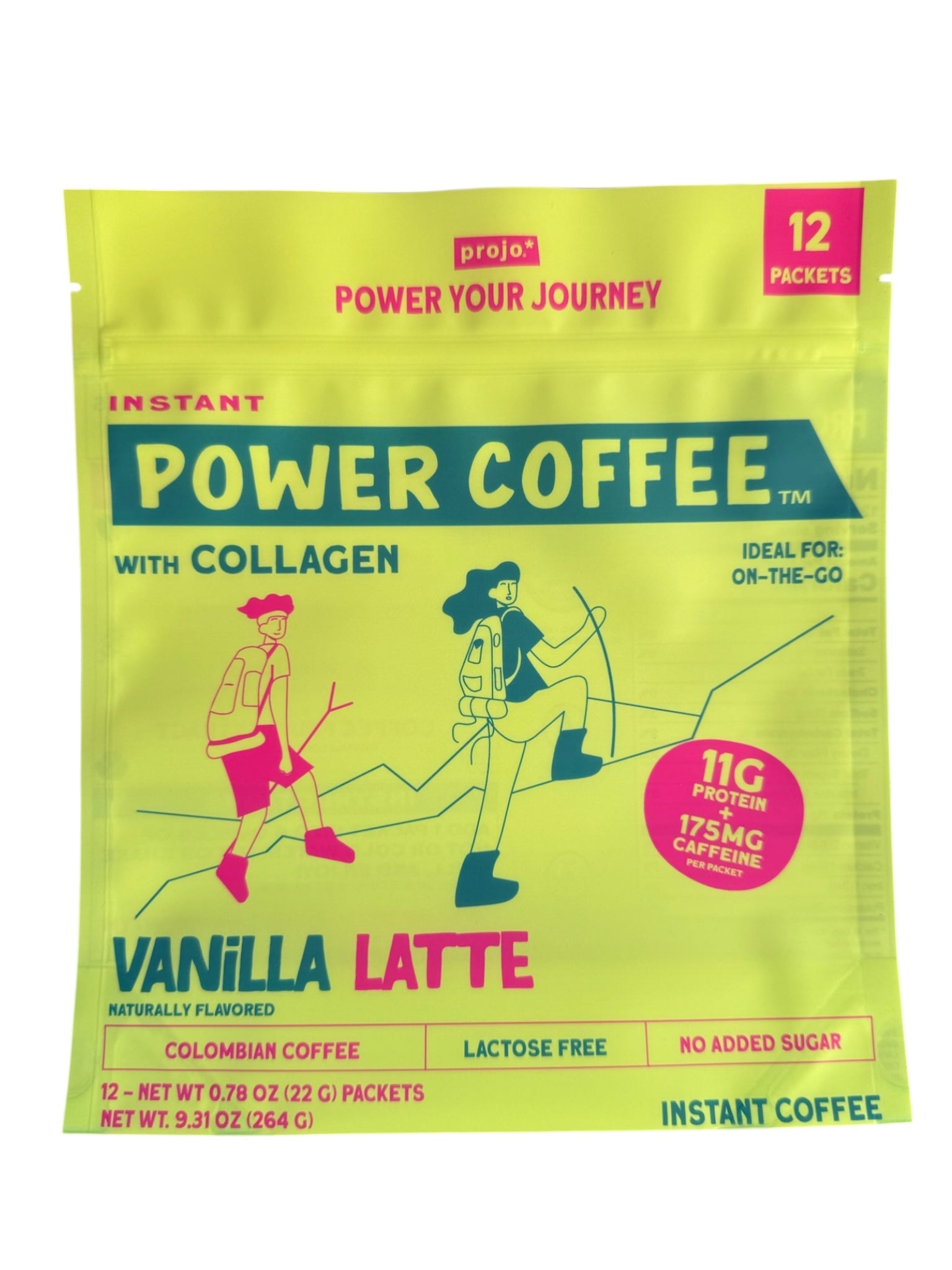 Projo* Power Coffee – Vanilla Latte Flavor – 12 Single-Serve Packets