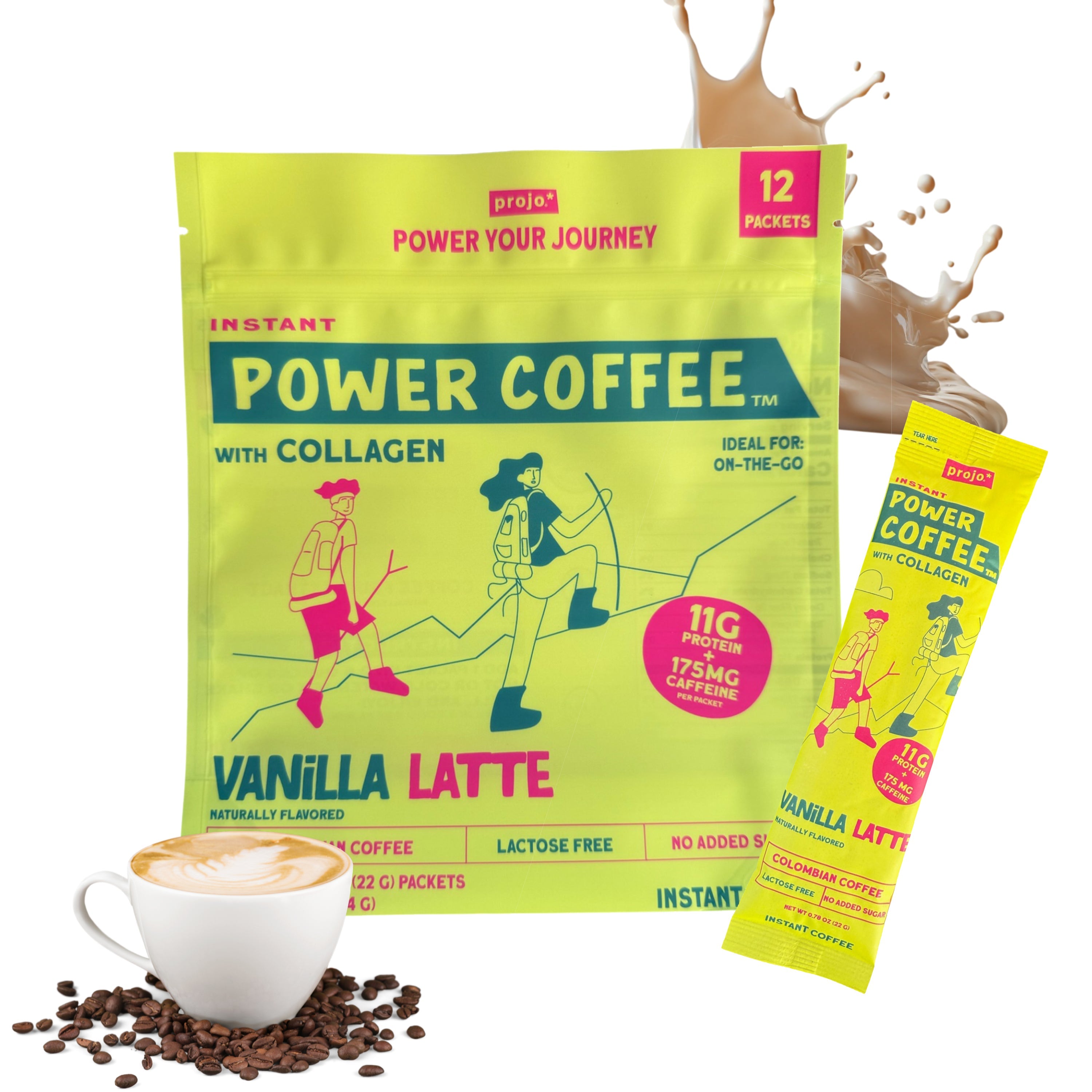 Projo* Power Coffee – Vanilla Latte Flavor – 12 Single-Serve Packets
